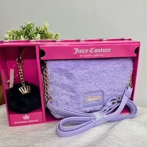 Juicy Couture Lavender Purple crossbody bag with fluffy key chain gift NIB
